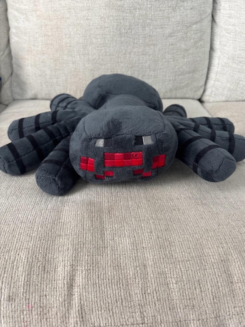 Plush Black Spider Toy with Red Pixel Face - Soft Kids Stuffed Animal